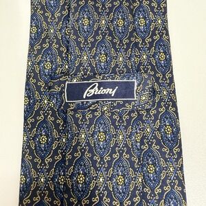 Brioni Mens Tie Geometric Floral Navy/Bronze Satin Silk 3.75 (W) x 56.5" (L) guc